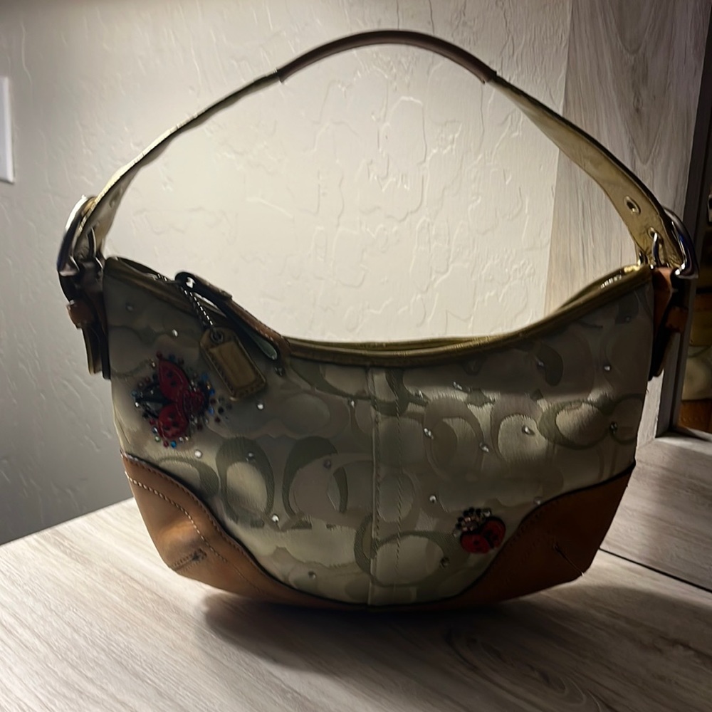 Coach Limited Edition Green Signature Optic Hobo Ladybug Purse Rare